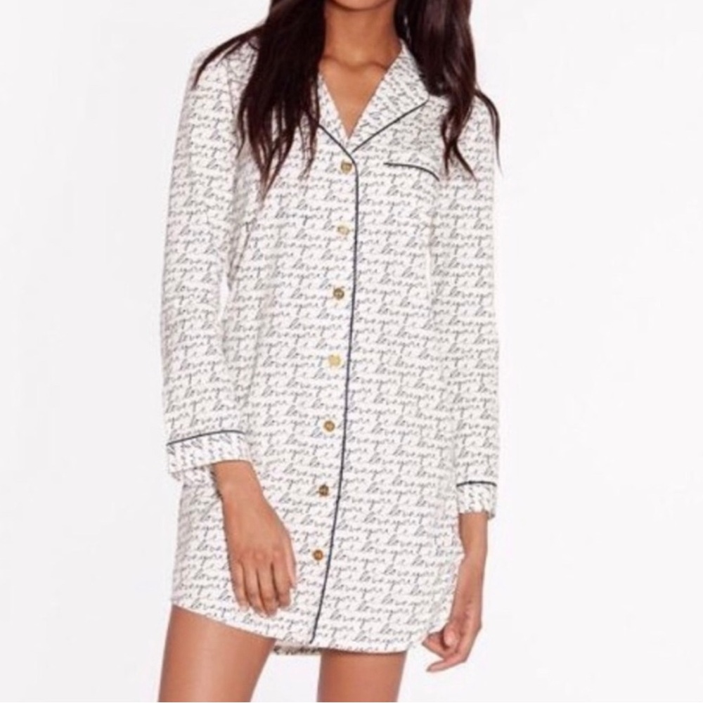 Tory Burch Cream and Black Script Print Top